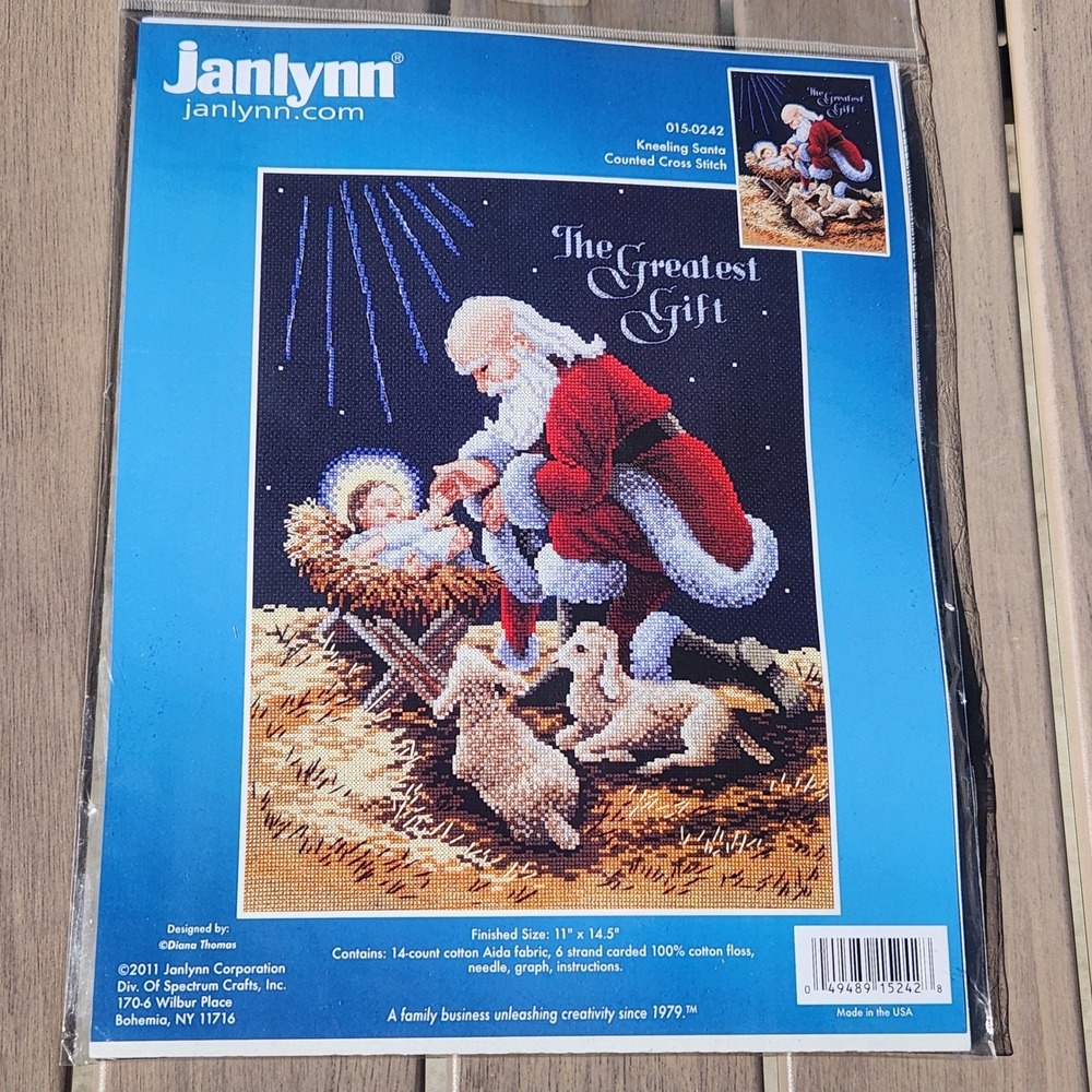 Janlynn Kneeling Santa Counted Cross Stitch Kit 015-0242 The Greatest‎ Gift New
